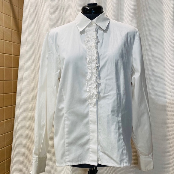 🐑 Pendleton White Ruffle Tuxedo Button Down Shirt 12 - Picture 4 of 11